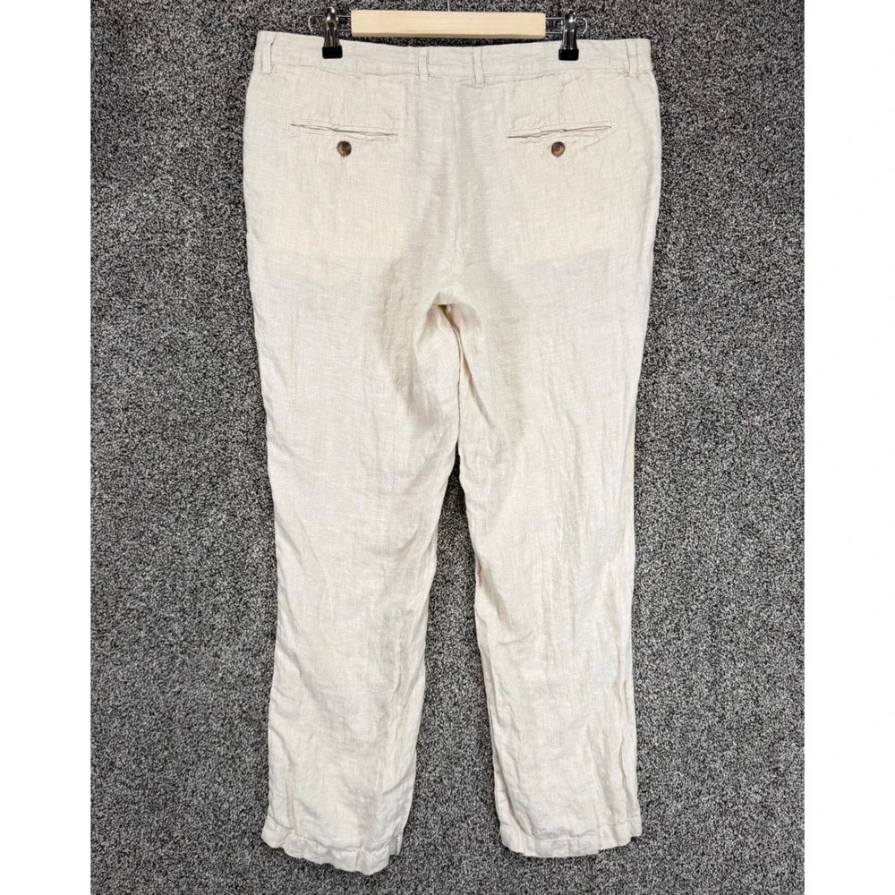 Club Room Luxury Linen Pants Mens 34/30 Beige Chino Travel Beach Vacation Resort